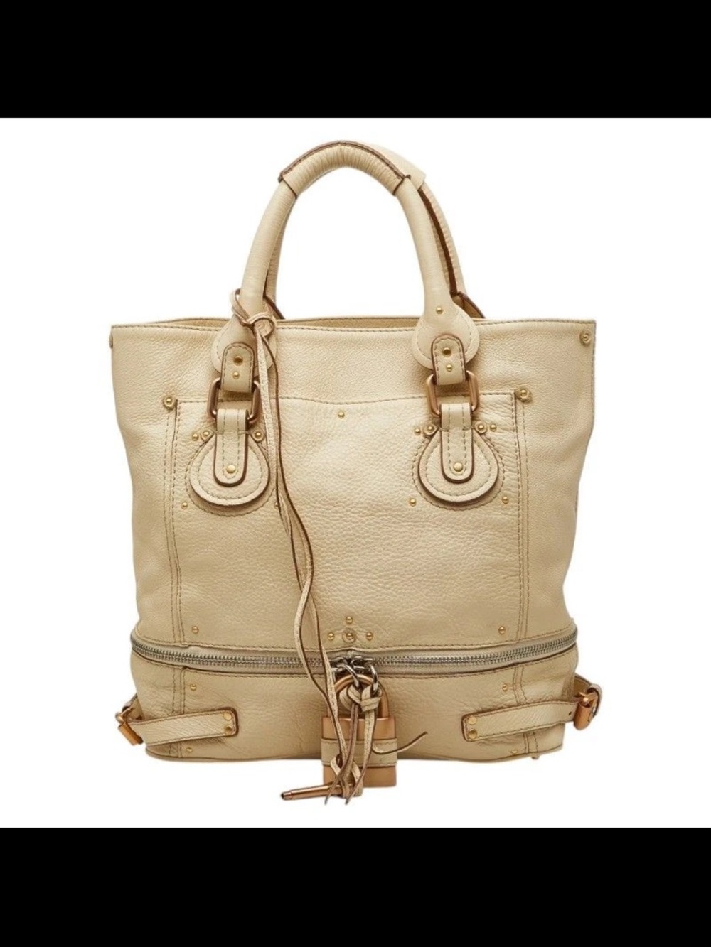 Chloe Cream Leather Tote with Gold Hardware
